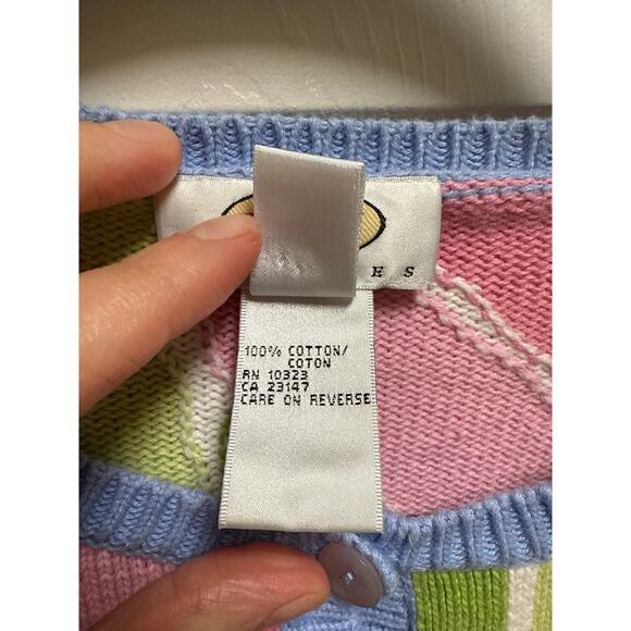 Vintage Talbots Pastel Colorblock Knit Crewneck Cardigan Size Small Petite - Picture 5 of 5